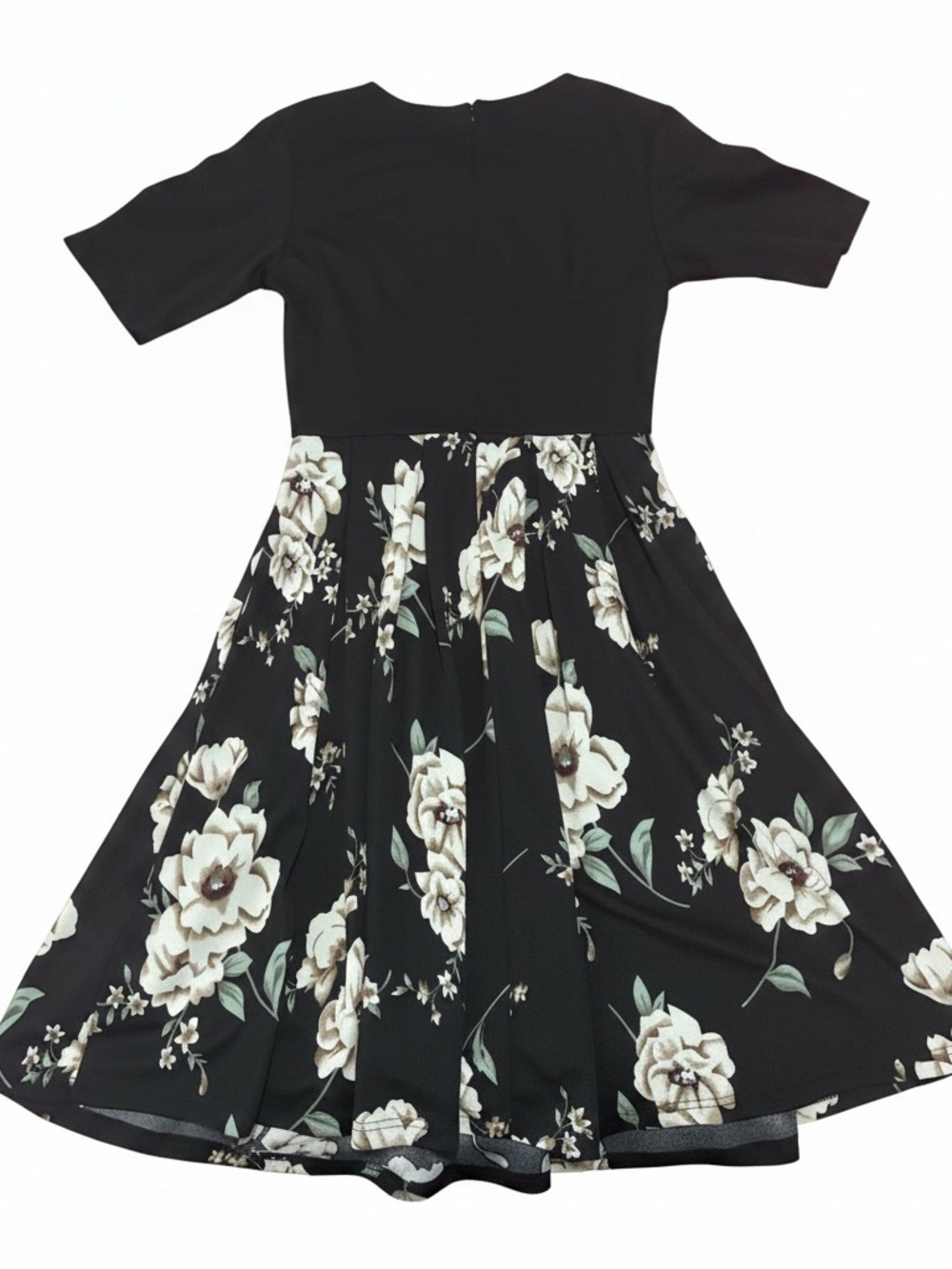 Women’s Black Floral Midi Dress with Cream Blooms - Picture 3 of 4